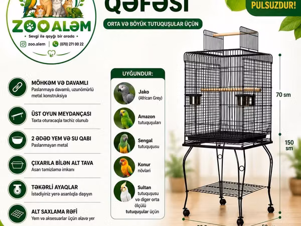 Tutuquşu Qəfəsi Bu model orta və böyük tutuquşular üçün hazırlanmış