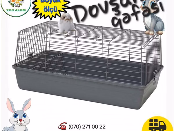 Dovşan qəfəsi – böyük ölçü - Ölçülər: 78 x 40 x 47 sm - Geniş, havadar