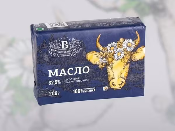 Масло сладкосливочное 82,5% изготовлено из свежих отборных сливок